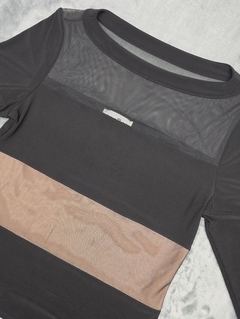 Joseph Ribkoff Black Top with Taupe Mesh Stripe